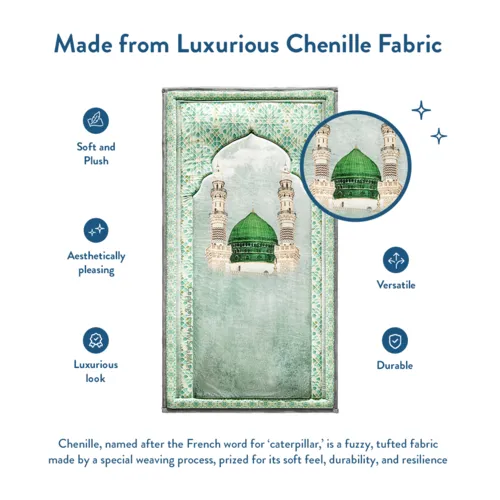 Urban Rug UK Urban Rugs Gebedskleed met Bloemdesign – Teal & Coral – Luxe Chenille en Dikke Vulling