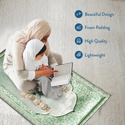 Urban Rug UK Urban Rugs Gebedskleed met Bloemdesign – Teal & Coral – Luxe Chenille en Dikke Vulling