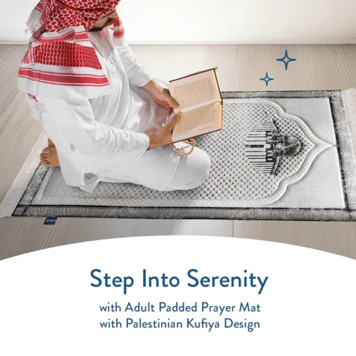 Urban Rug UK Adult Padded Prayer Mat met Palestinian Kufiya Design – Urban Rugs UK – 1.7 cm Dikke Gebedskleed – Luxe Comfort en Symboliek – 115 x 67 cm