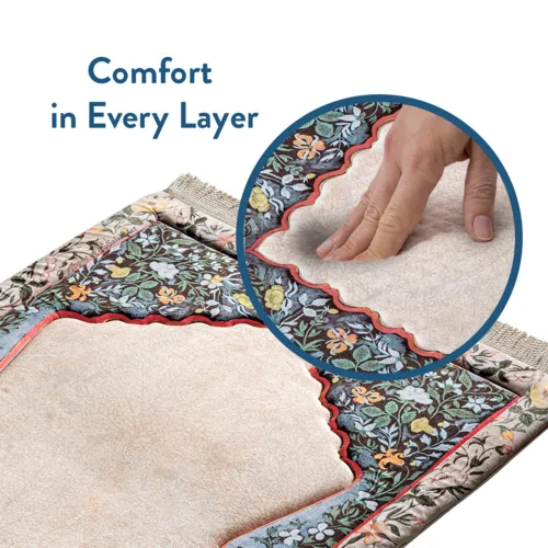 Urban Rug UK Adult Padded Prayer Mat met Andalus Flowers Design – Urban Rugs UK – 1.7 cm Dikke Gebedskleed – Luxe Comfort & Stabiliteit – 115 x 67 cm