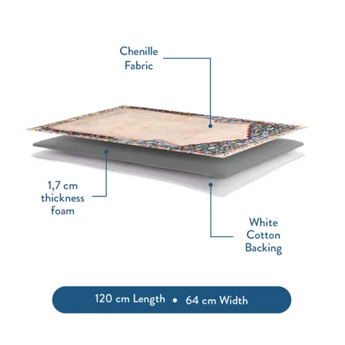 Urban Rug UK Adult Padded Prayer Mat met Andalus Flowers Design – Urban Rugs UK – 1.7 cm Dikke Gebedskleed – Luxe Comfort & Stabiliteit – 115 x 67 cm