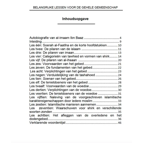 Ibn Baaz Bookstore Belangrijke lessen voor de gehele gemeenschap