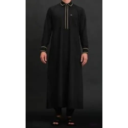 Zwarte Qamis met Gouden Details – Sultan Model Qaba'il