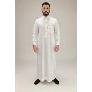 Saudi Qamis  Wit met Goudkleurige Drukknopen