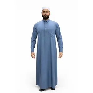 Saudi Qamis  Blauw met Goudkleurige Drukknopen