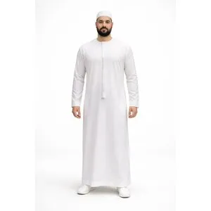Emirati Qamis Wit – Traditionele Kandura met Rits voor Heren