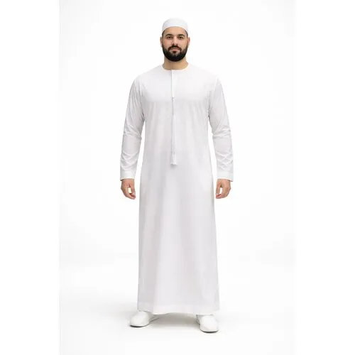Emirati Qamis Wit – Traditionele Kandura met Rits voor Heren