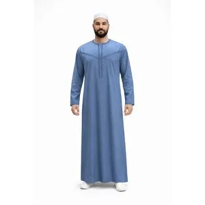 Emirati Qamis Blauw – Traditionele Kandura met Rits voor Heren