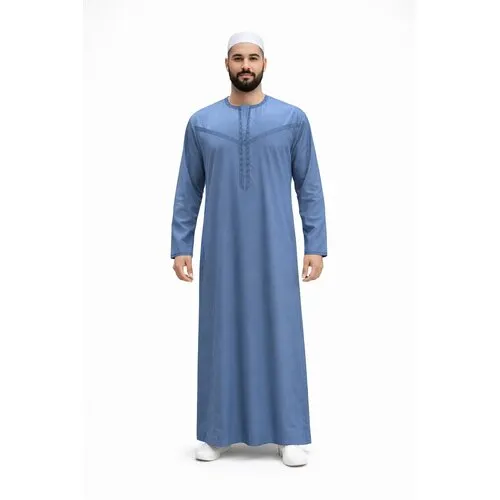Emirati Qamis Blauw – Traditionele Kandura met Rits voor Heren