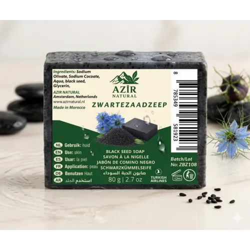 Azir Natural Zwarte Zaad Zeep 80g – Reinigend & Verzorgend