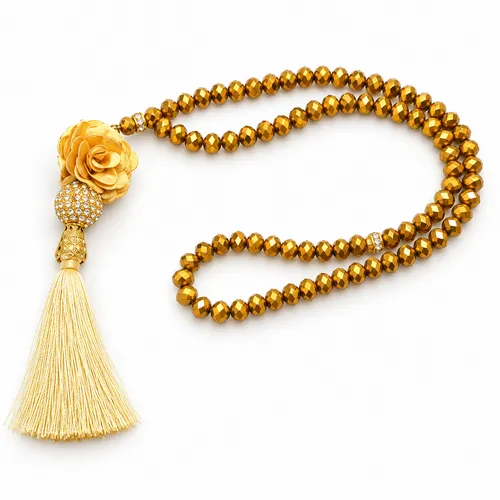 Kristallen tasbeeh met rozen Goud Kristallen tasbeeh met rozen Goud