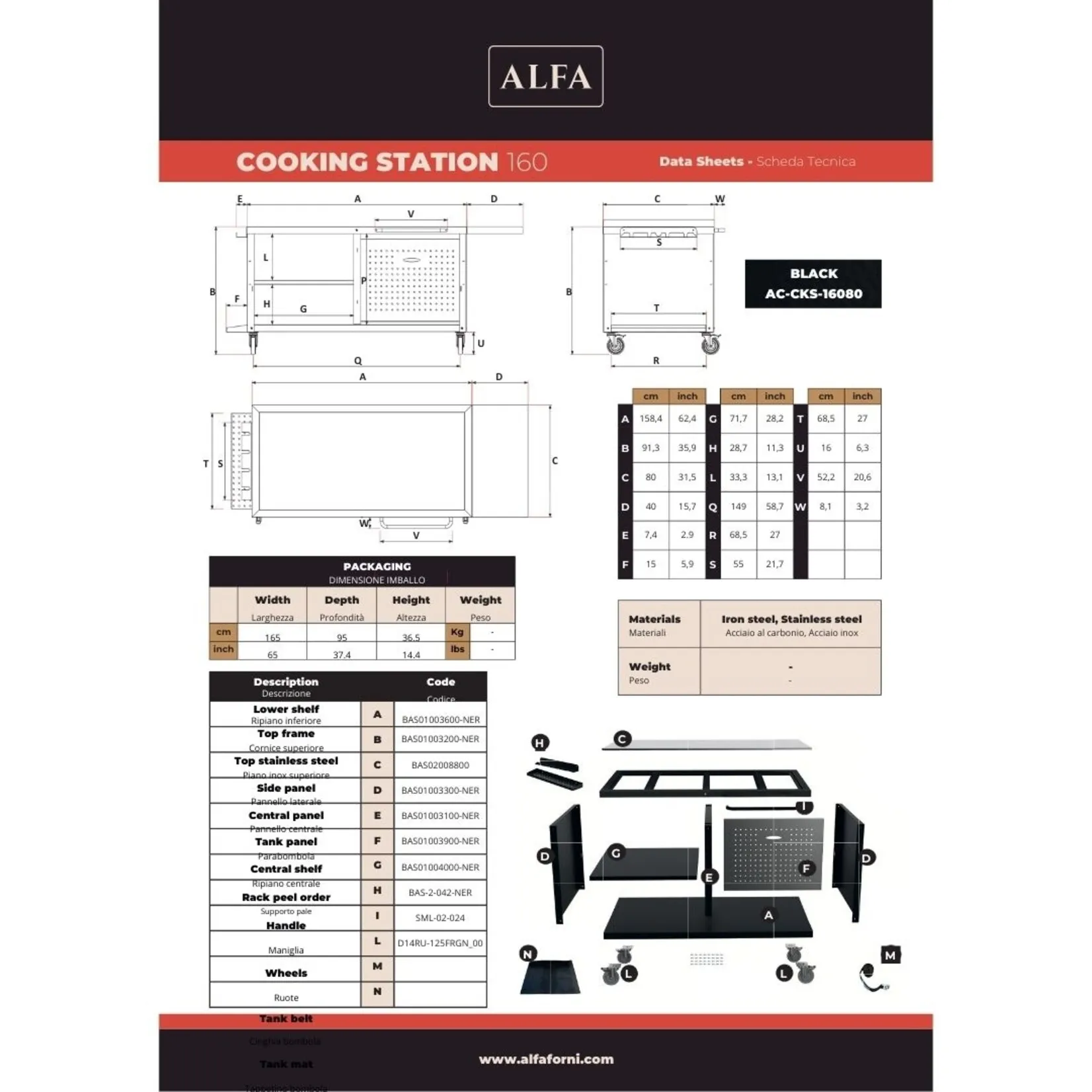 Alfa Forni Multi Functionele Kooktafel 160 cm - Zwart