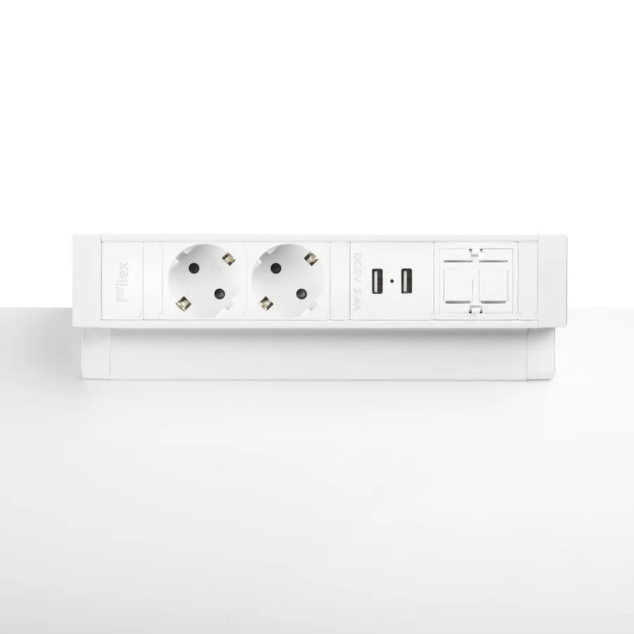 Ergopro Desk Up 2.0 - 2x Strom, 2x USB-Ladegerät & 2x Keystone weiß