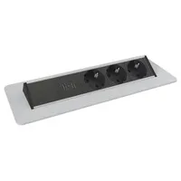 Axessline QuickBox Einbausteckdose mit 3x Steckdosen und 2x USB-Ladeanschluss silbergrau