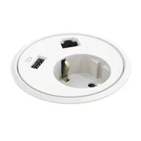 Powerdot Strom mit Daten und USB-Ladegerät Ø79 mm weiß