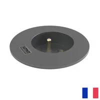 Powerdot Midi-Erdungsstecker BE/FR (UTE) mit USB-A, Ø 60 mm, schwarz