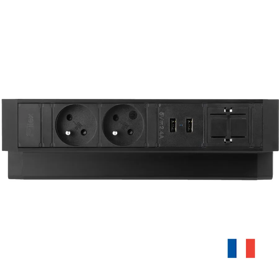 Ergopro Desk Up 2.0 - 2x Schutzkontakt-Steckdose, 2x USB-Ladegerät & 2x Keystone schwarz