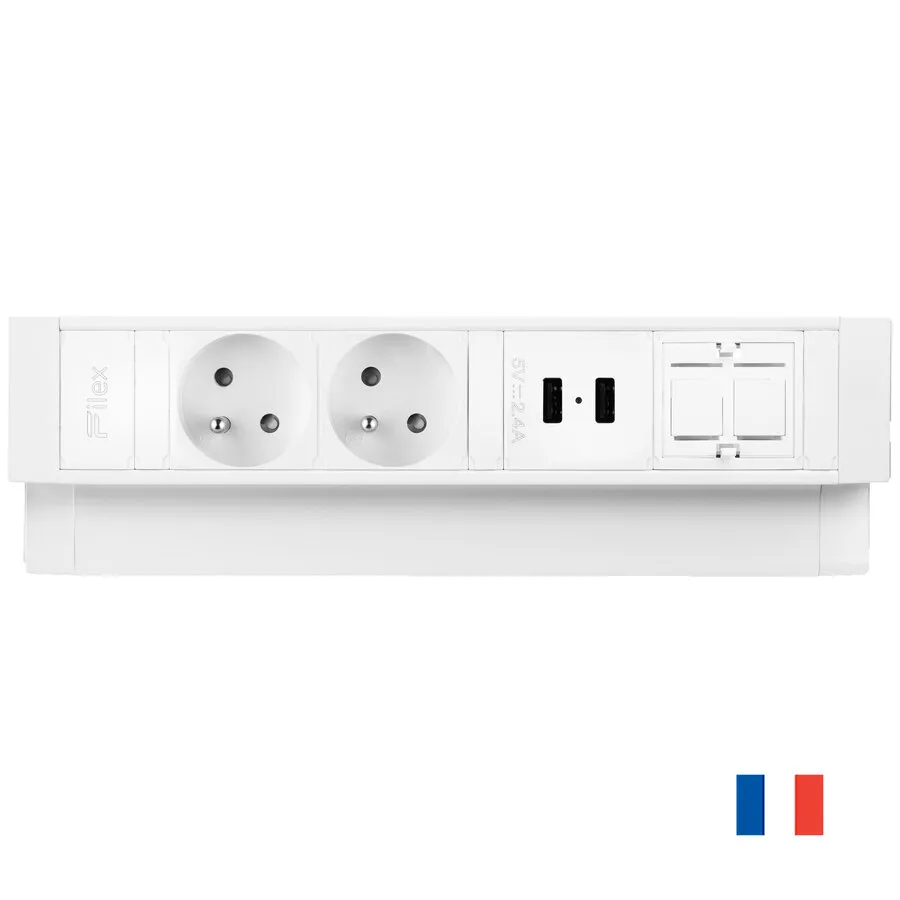 Ergopro Desk Up 2.0 - 2x Schutzkontakt-Steckdose, 2x USB-Ladegerät & 2x Keystone weiß