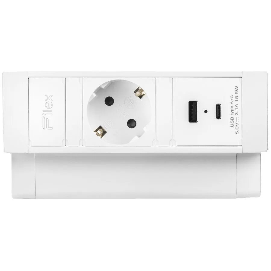 Ergopro Desk Up 2.0 – 1x 230 V + USB-A- und USB-C-Ladegerät, weiß
