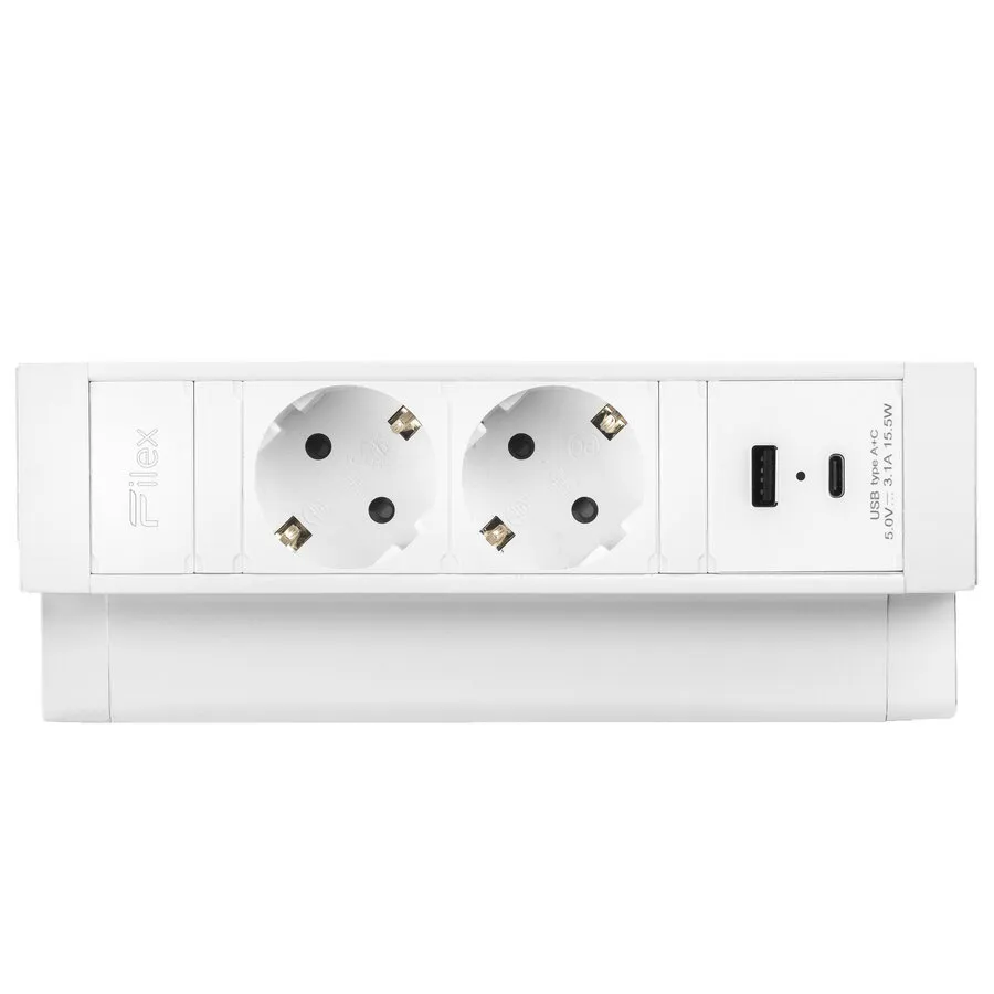 Ergopro Desk Up 2.0 - 2x 230V + USB-A & USB-C Ladegerät weiß