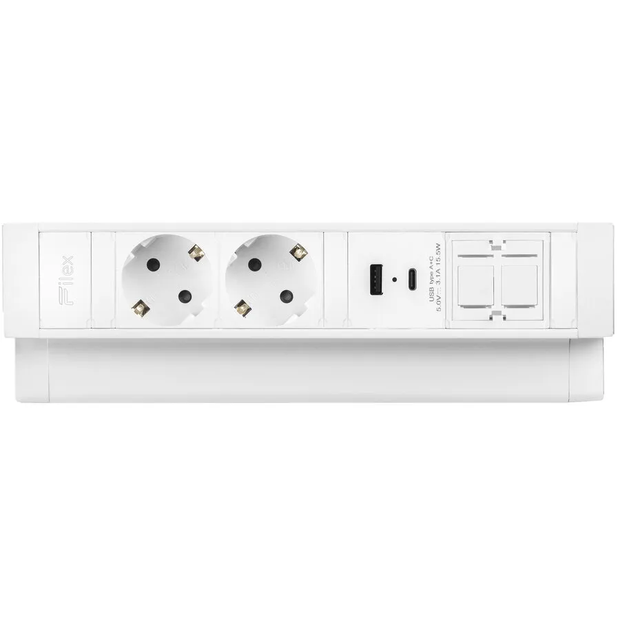 Ergopro Desk Up 2.0 – 2x 230 V + USB-A/C-Ladegerät & 2x Keystone, weiß