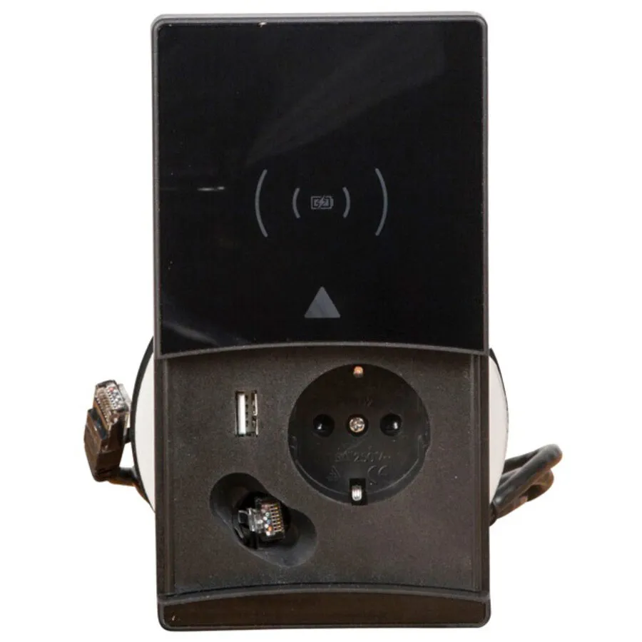 Ergopro QI-Ladesteckdose mit 1x 230V + USB-A Ladegerät & CAT 6 Anschluss