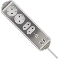 Brennenstuhl Estilo Eck-Steckdosenleiste mit USB-Ladeanschlüssen – Edelstahl/Weiß