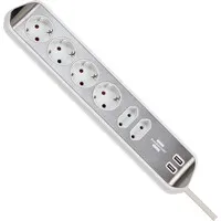Brennenstuhl Estilo Eck-Steckdosenleiste mit USB-Ladeanschlüssen – Edelstahl/Weiß