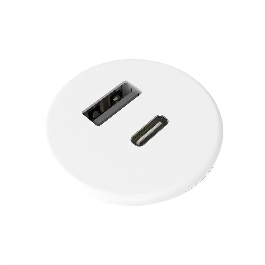 Powerdot Micro mit 1x USB-A und 1x USB-C, Ø 30 mm, weiß