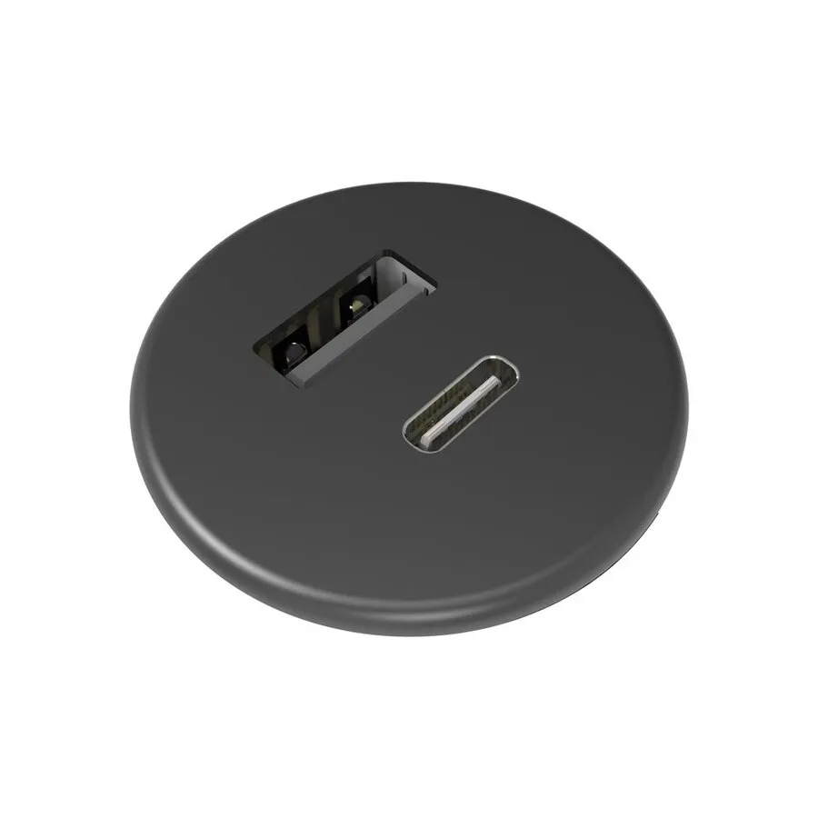 Powerdot Micro mit 1x USB-A und 1x USB-C Ø30 mm schwarz