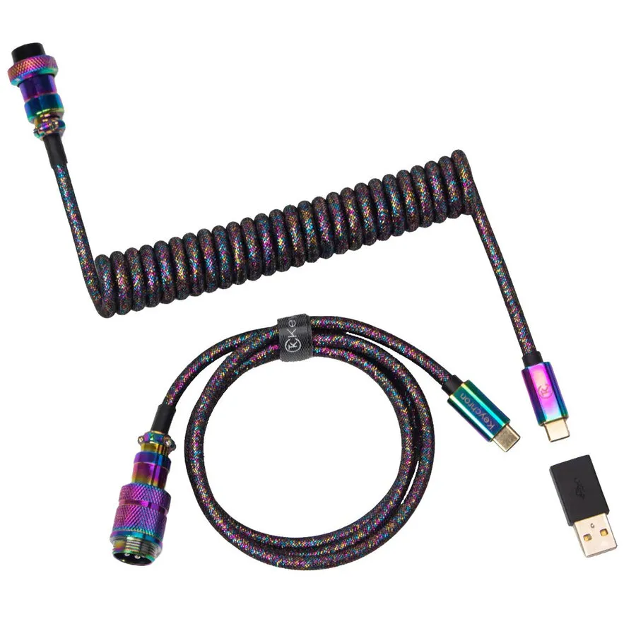 Keychron Premium-Aviator-Spiralkabel – Rainbow Plated Black