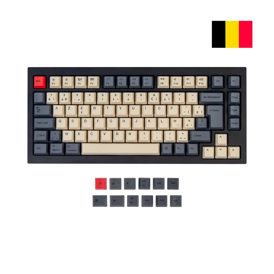 Keychron ISO (AZERTY BE) Layout OEM Profil Dye-Sub PBT Tastenkappen für Q1, Q2 und K2 - Carbon