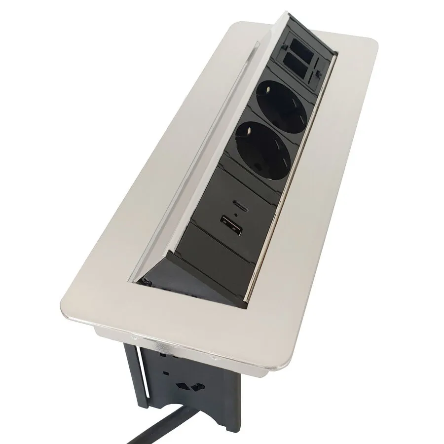 Ergopro Quickbox plus Einbausteckdose mit USB-A und C Ladegerät und 2x Keystone Edelstahl-Optik