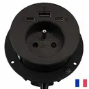 Ergopro Powerspot Erdungsstift BE/FR (UTE) mit USB-A- und USB-C-Ladegerät sowie USB-C-Anschluss, Ø 60 mm, schwarz