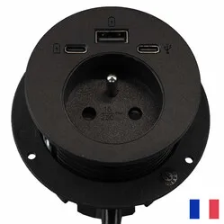 Ergopro Powerspot Erdungsstift BE/FR (UTE) mit USB-A- und USB-C-Ladegerät sowie USB-C-Anschluss, Ø 60 mm, schwarz