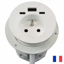 Ergopro Powerspot Erdungsstecker BE/FR (UTE) mit USB-A- und USB-C-Ladeanschluss sowie USB-C-Anschluss, Ø 60 mm, weiß