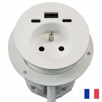 Ergopro Powerspot Erdungsstecker BE/FR (UTE) mit USB-A- und USB-C-Ladeanschluss sowie USB-C-Anschluss, Ø 60 mm, weiß