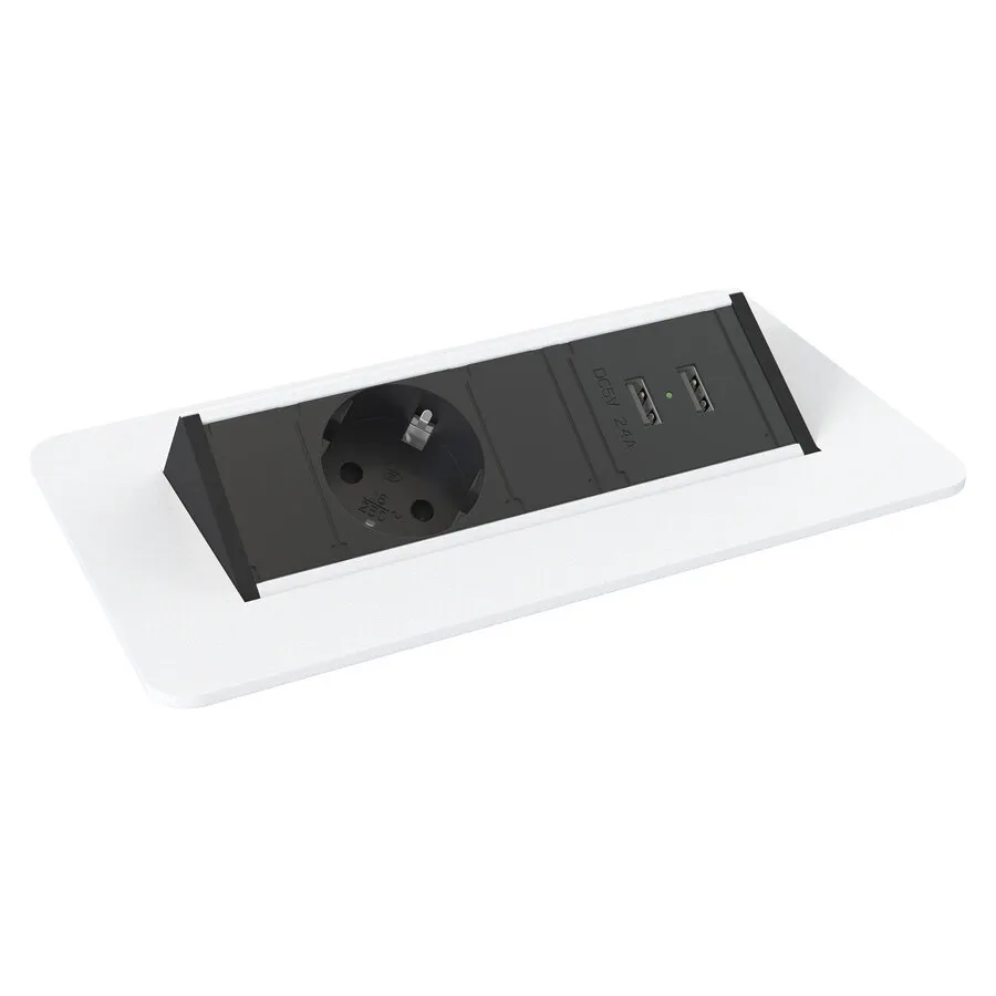 Axessline QuickBox USB Einbau-Steckdosenleiste mit 1x Steckdose 2x USB-Ladeanschluss weiß