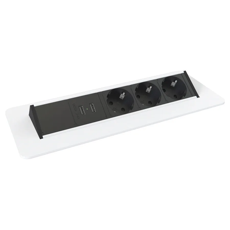 Axessline QuickBox Einbau-Steckdosenleiste mit 3x Strom und 2x USB-Ladegerät weiß