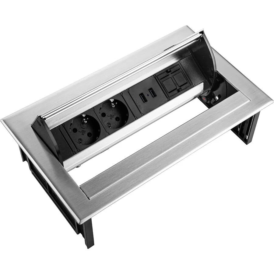 Ergopro Desk In - 2x Steckdose, 2x USB-Ladegerät & 2x Keystone Edelstahl