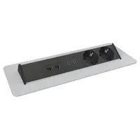 Axessline QuickBox Plus Einbausteckdose mit 2x Steckdosen, 2x USB-Ladeanschlüssen und 2x Datenanschlüssen silbergrau