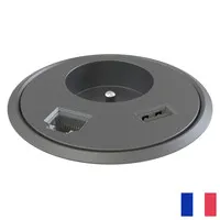 Powerdot Stecker-Erde BE/FR (UTE) mit Datenanschluss und USB-A, schwarz