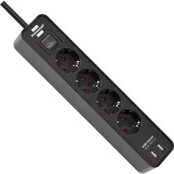 Brennenstuhl Ecolor 4-fach Steckdosenleiste mit USB-Ladeanschlüssen - schwarz