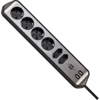 Brennenstuhl Estilo Ecksteckdosenleiste mit USB-Ladeanschlüssen - Edelstahl/Schwarz
