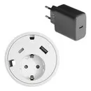 Powerdot 16 mit 1x USB-A-Ladegerät und 1x USB-C-Ladeset, Ø 79 mm, weiß