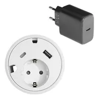 Powerdot 16 mit 1x USB-A-Ladegerät und 1x USB-C-Ladeset, Ø 79 mm, weiß