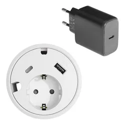 Powerdot 16 mit 1x USB-A-Ladegerät und 1x USB-C-Ladeset, Ø 79 mm, weiß