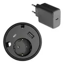 Powerdot 16 mit 1x USB-A-Ladegerät und 1x USB-C-Ladeset, Ø 79 mm, schwarz