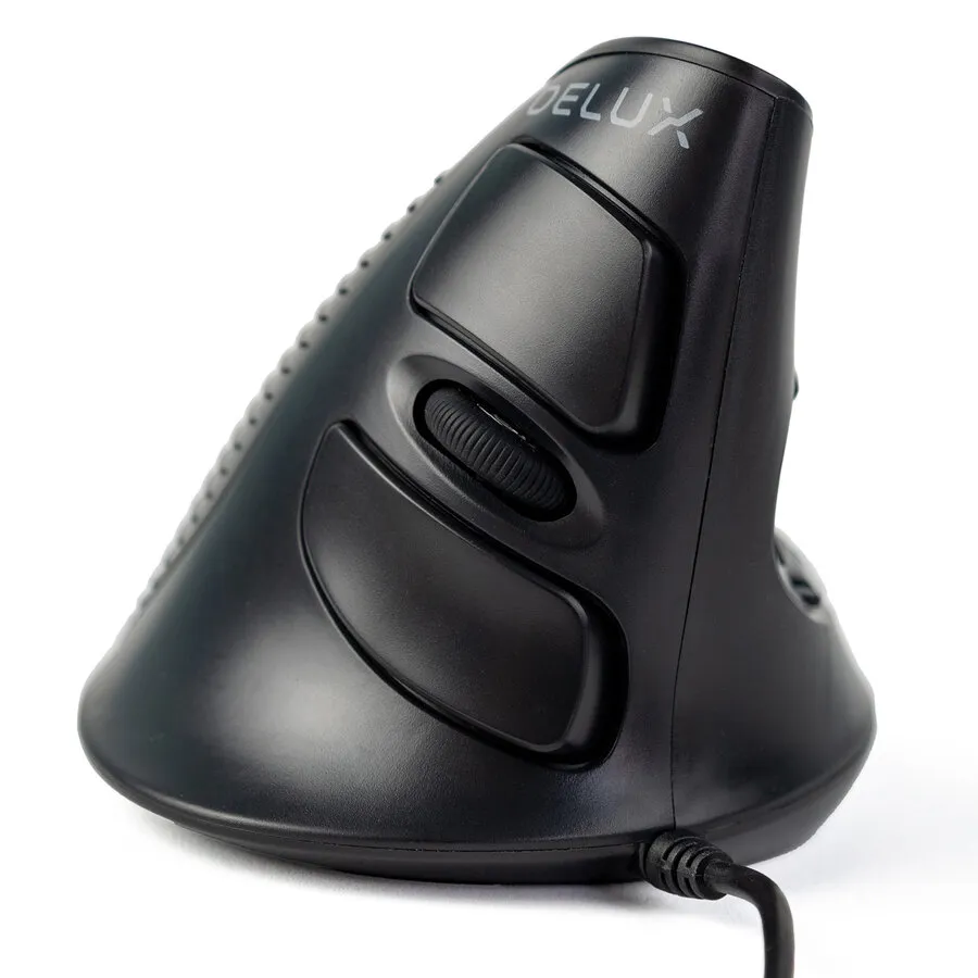 Delux Wow Grip Mouse – kabelgebundene, ergonomische Maus für Rechtshänder – schwarz