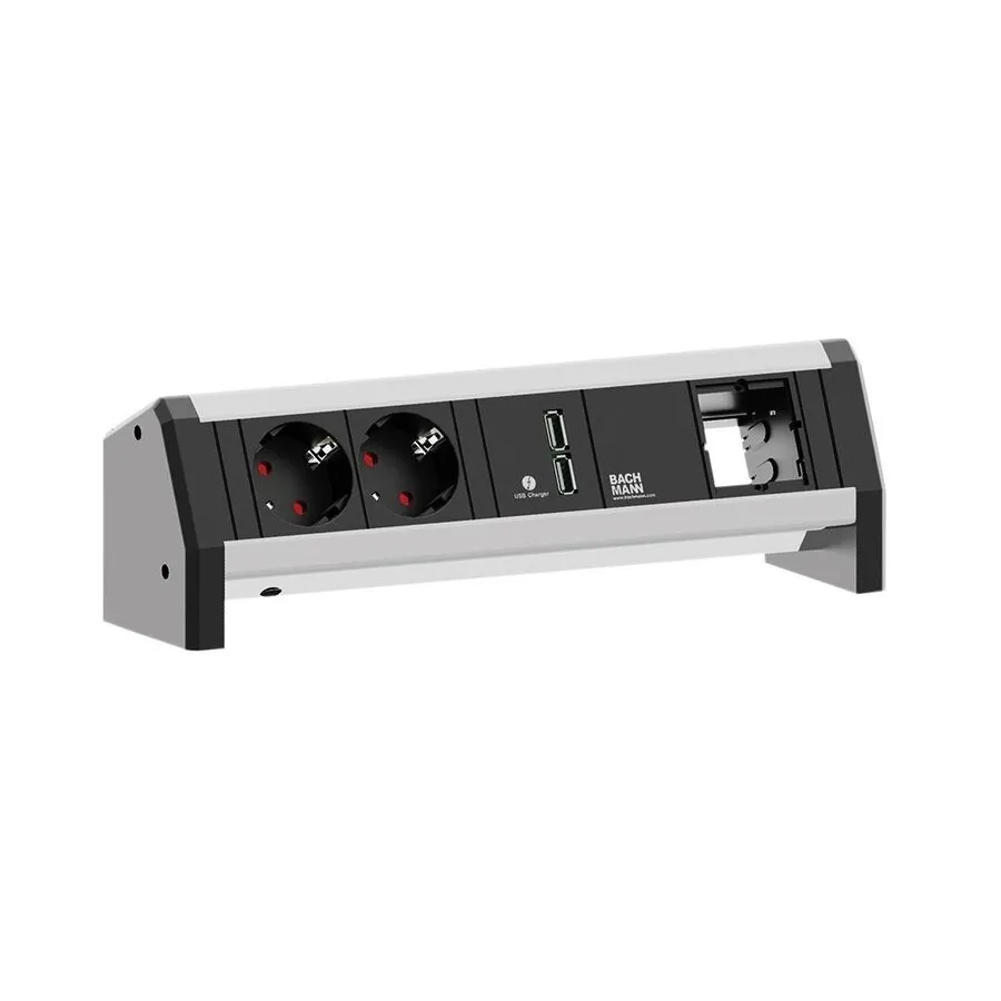 Bachmann DESK 1 – 2x 230 V, 2x USB-A-Ladeanschluss und benutzerdefiniertes Modul